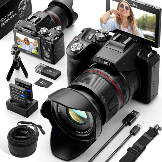 NBD 64MP Digital Cameras for Photography, 16X Optical Zoom Camera with WiFi & App Control, Vlogging Camera with 180°Flipable Scr