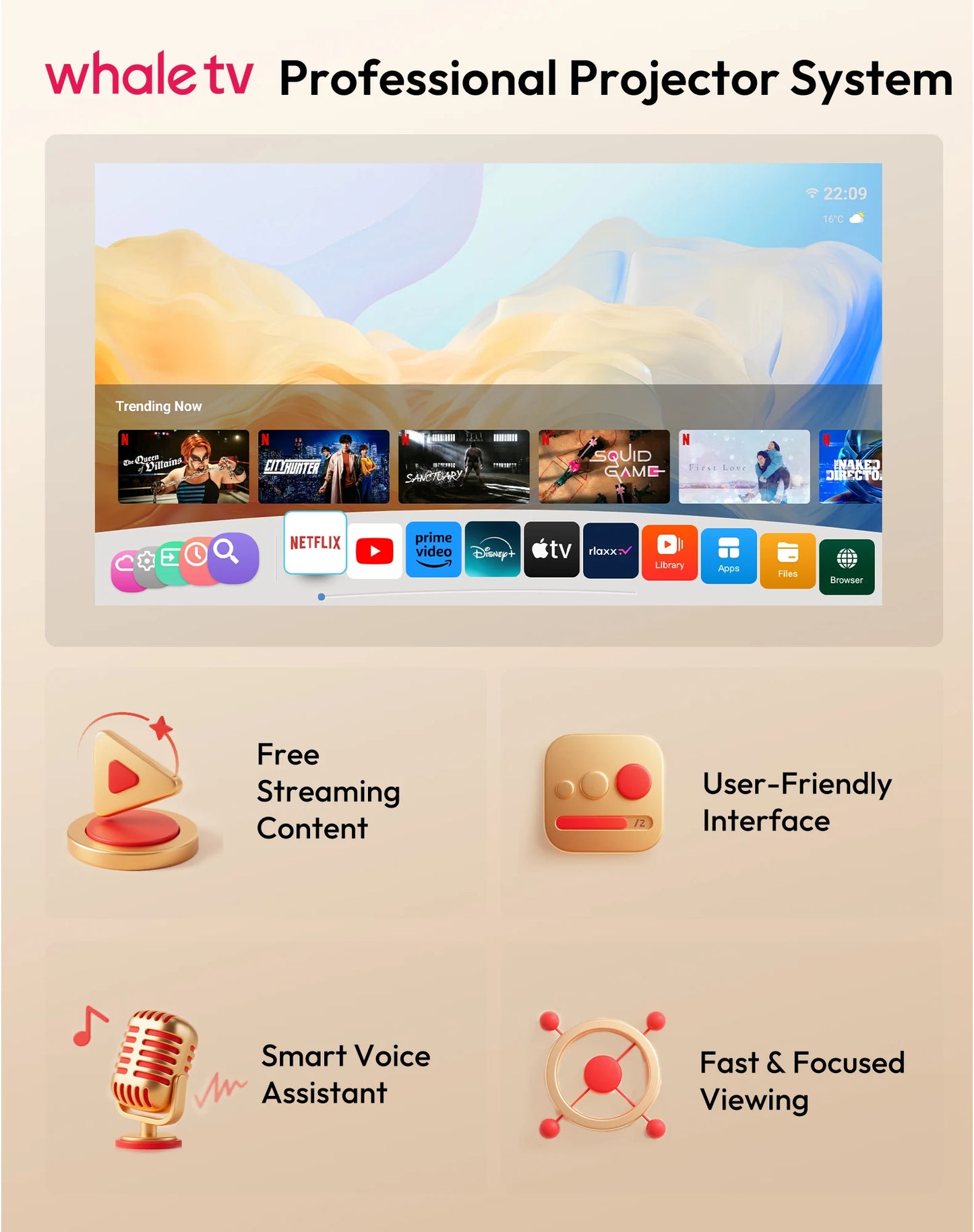 XGODY N6 Pro Netflix Officially 4K Projector 695 Ansi Voice Control Android TV Whale OS 8/32GB ROM Outdoor Movie Home Theater