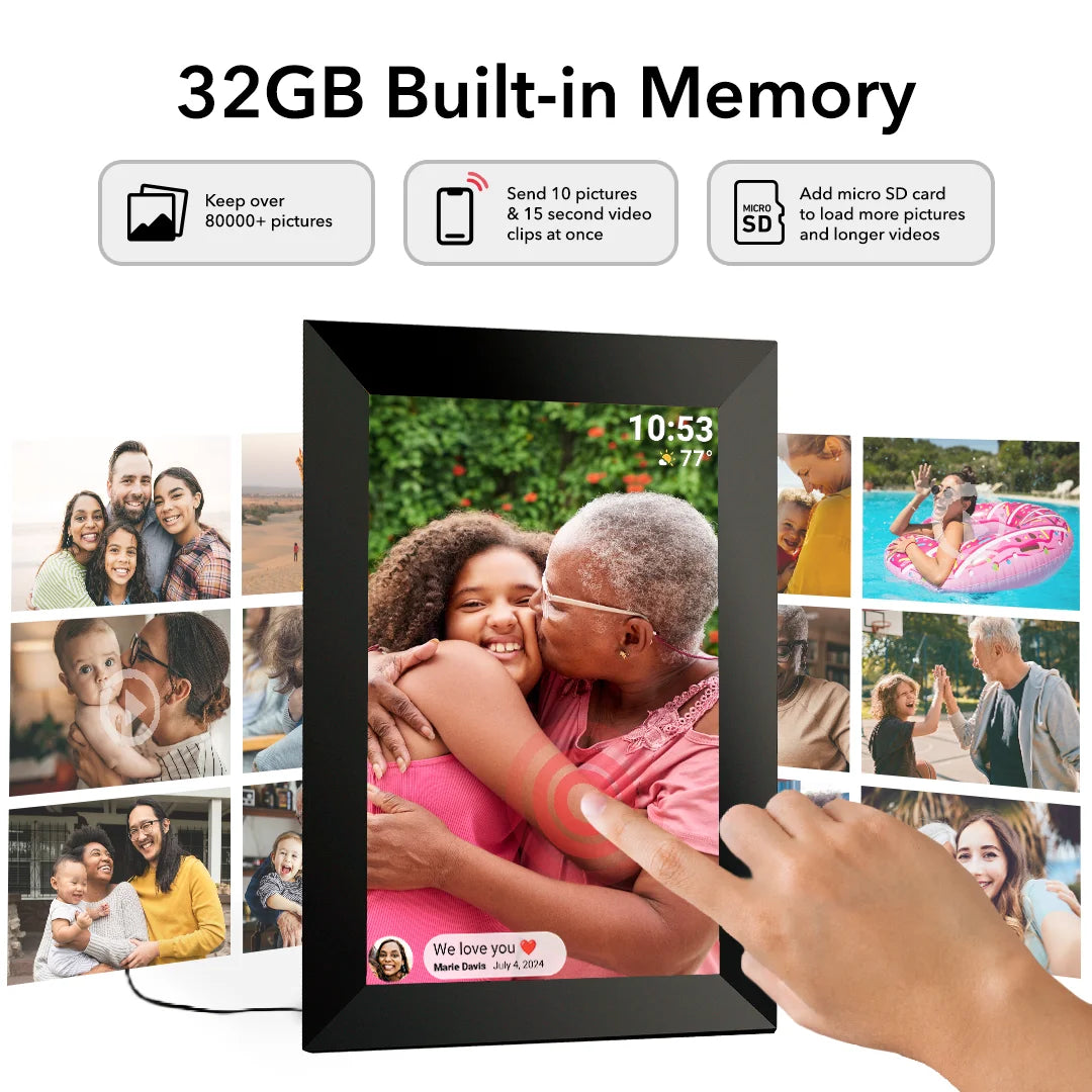 FRAMEO 10.1 inch 32GB Digital Picture Frame, IPS LCD Touch Screen, Auto-Rotate Easy Setup to Share Photos & Videos via Frameo