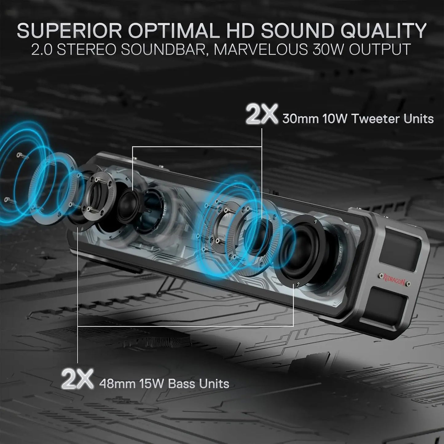 Redragon GS817 RGB 2.0 Channel Stereo Speakers Touch-Control Bluetooth 5.3 & 3.5mm AUX Inputs Desktop Soundbar, Black