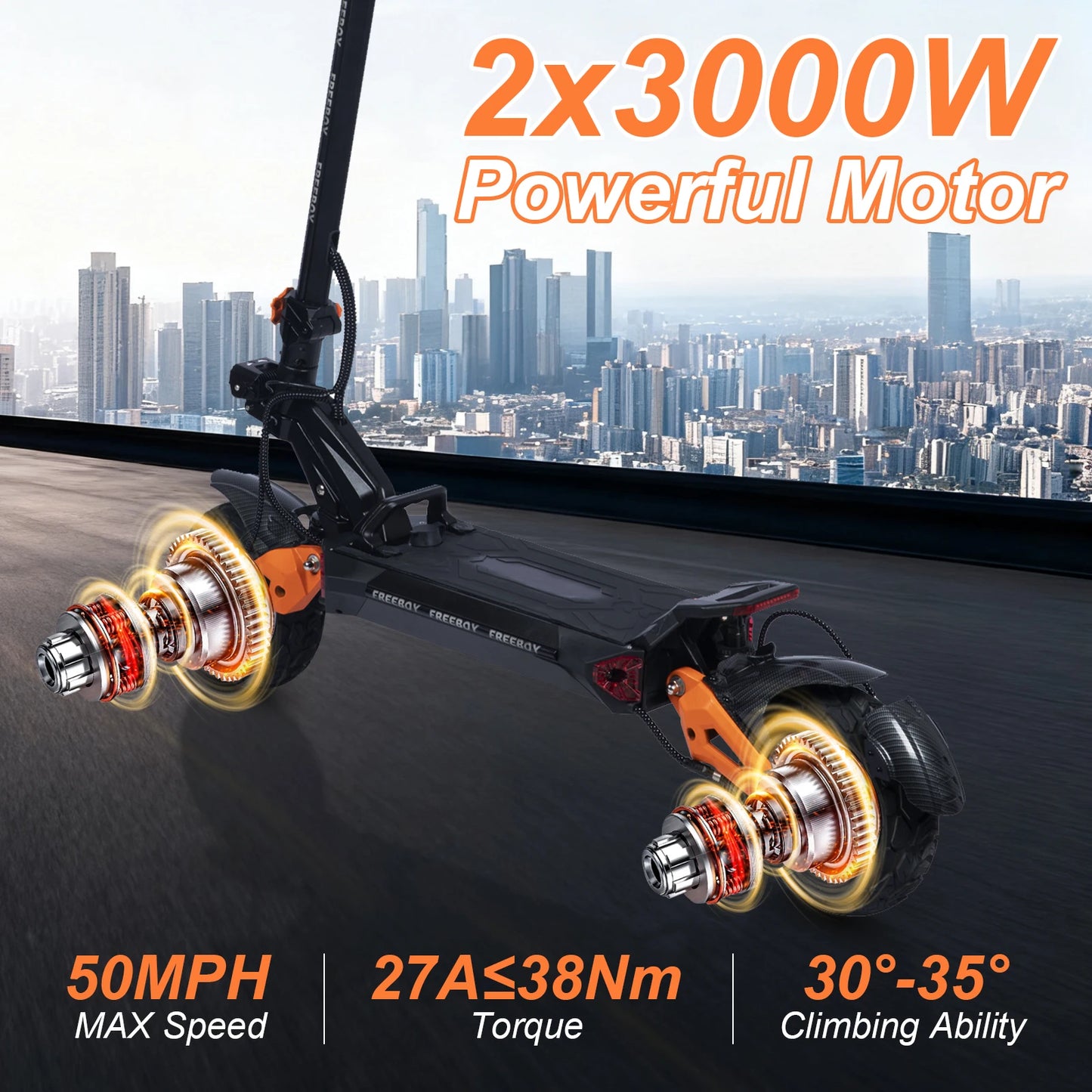 6000W Fast Electric Scooter for Adult,Daul Motor 50mph,60V 30Ah,11'' Off Road Tires,55miles Range,Sport Folding eScooter