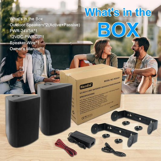 Herdio 6.5" 400W 2PCS Indoor Outdoor Bluetooth Speakers Wall Mount Speakers Waterproof Weather Resistant For Patio Garage Home