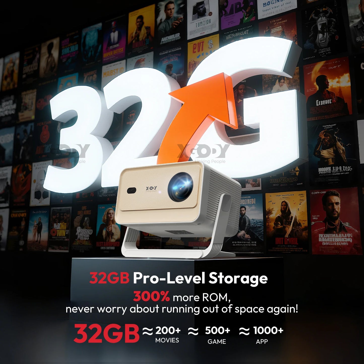 XGODY Projector N6/N6 Pro Netflix Officially 4K Voice Control Smart Android TV Whale OS 8/32GB ROM for Movie Home Theater