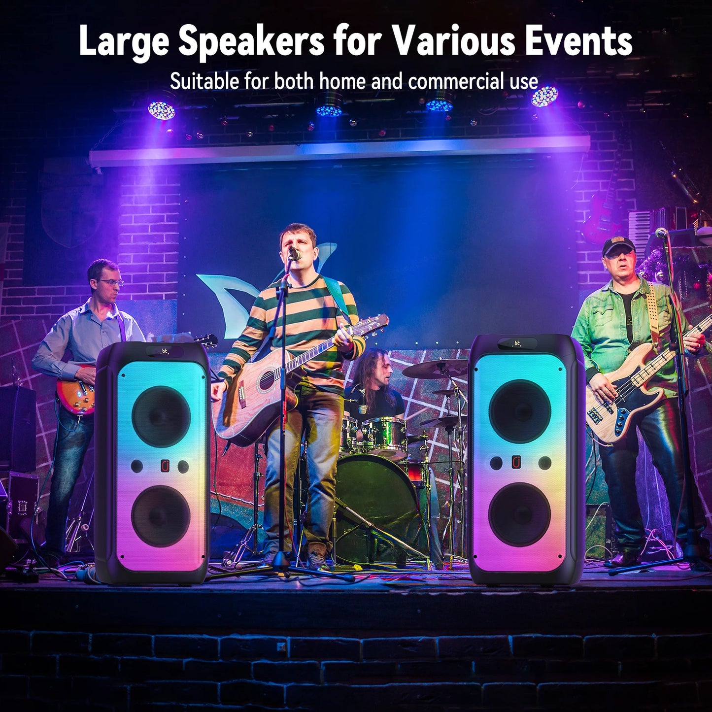 FanFun 500W Large Bluetooth Speaker, Wireless Speaker with LED Party Light, Karaoke Machine with 2 Microphones, Karaoke Speaker