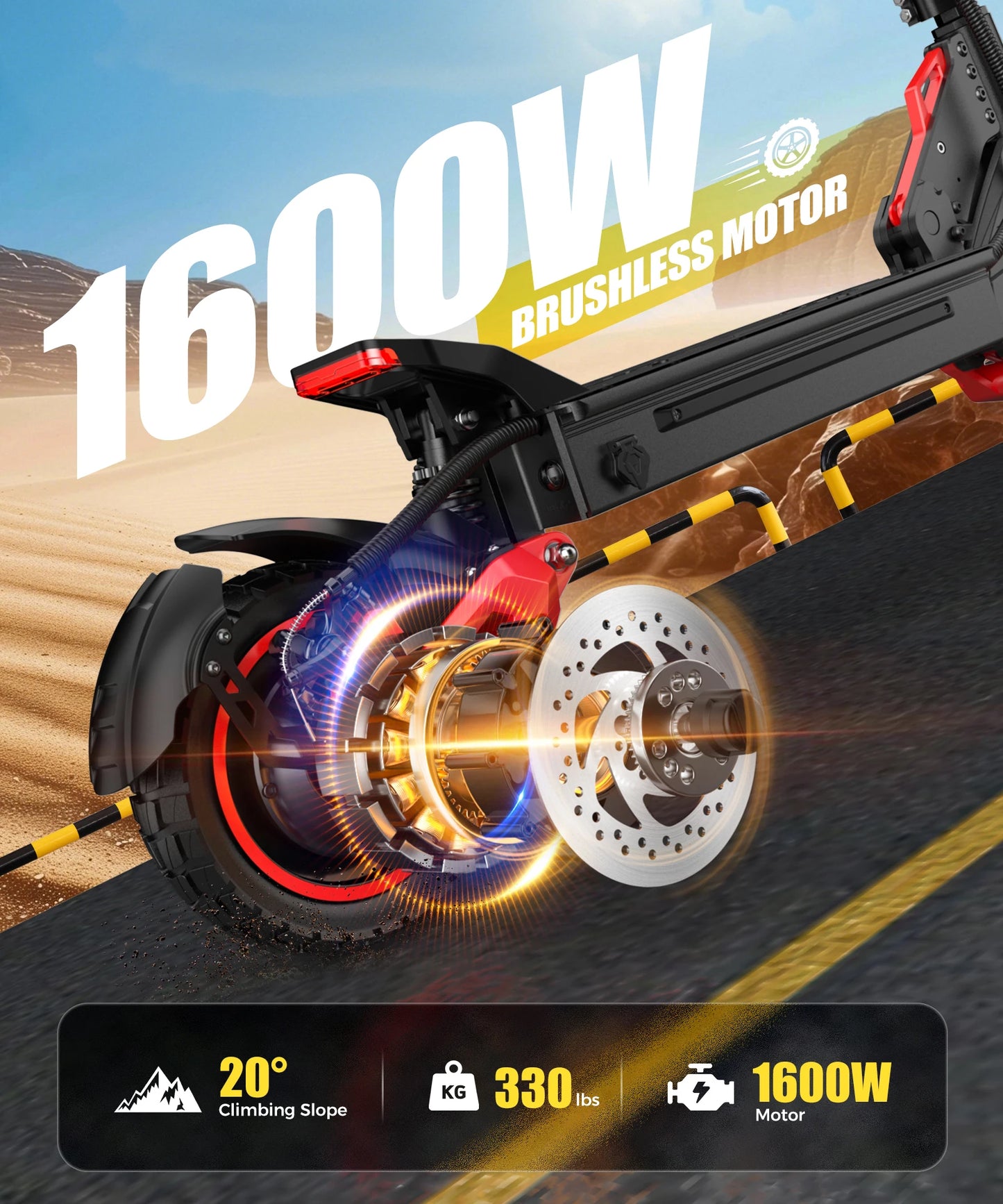 Electric Scooter 1600W Motor 48V18AH Battery E-Scooter Dual Disc Brakes 10inch Off-road Tire Maximum Speed 50KM/H City EScooters