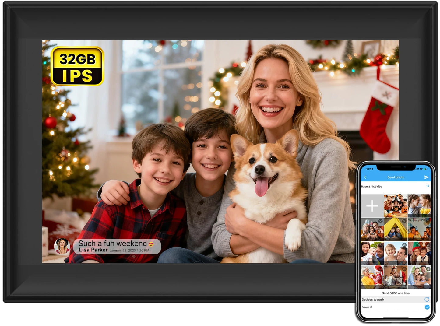 SSA WiFi Frame 32GB 10.1 inch Digital Picture Frame WiFi with IPS Touch Screen Auto-Rotate