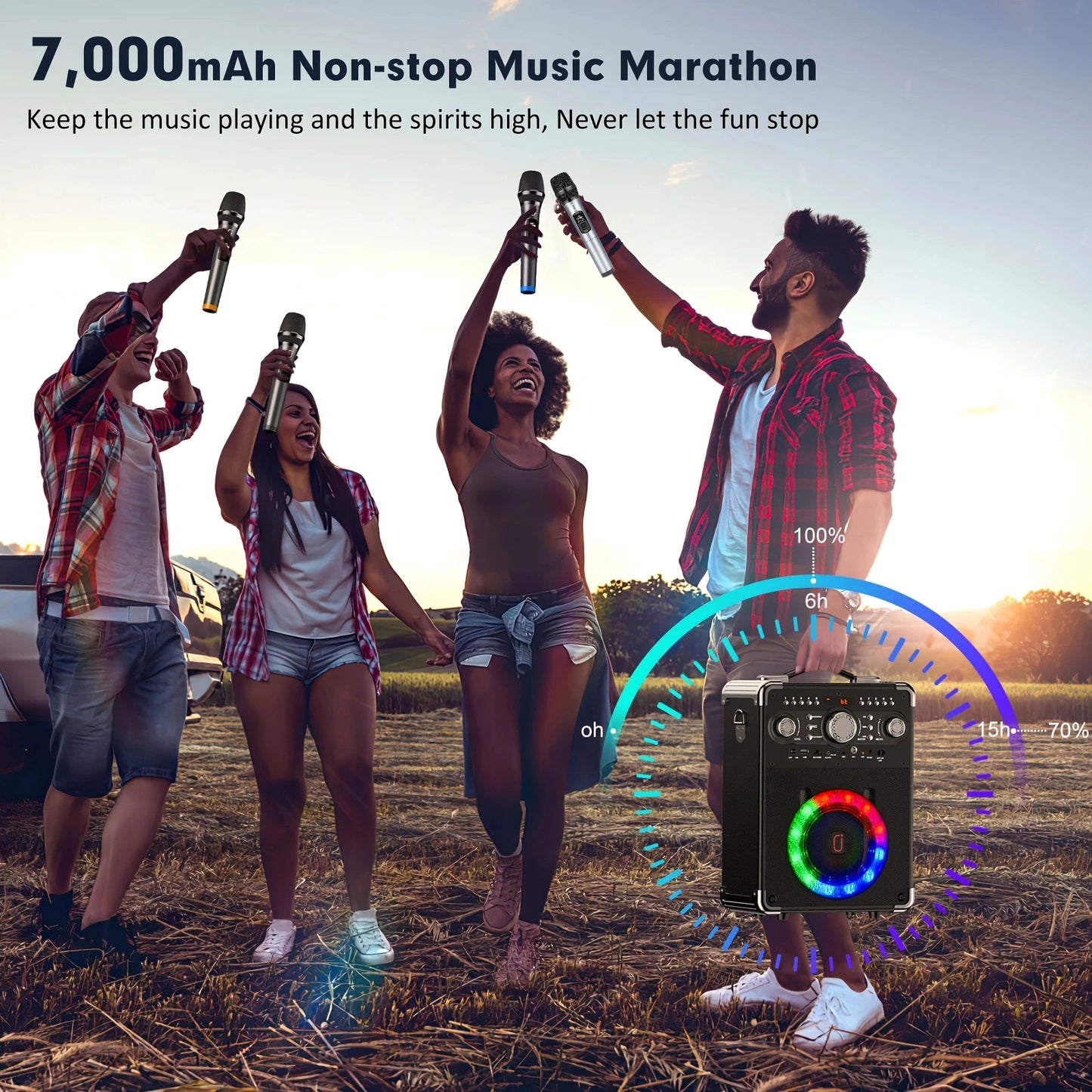 S8-T Kara Ok with 3 Microphones, Portable Bluetooth 5.3 Kara Ok Speaker, Suitable for Outdoor Activities, Parties and Parties