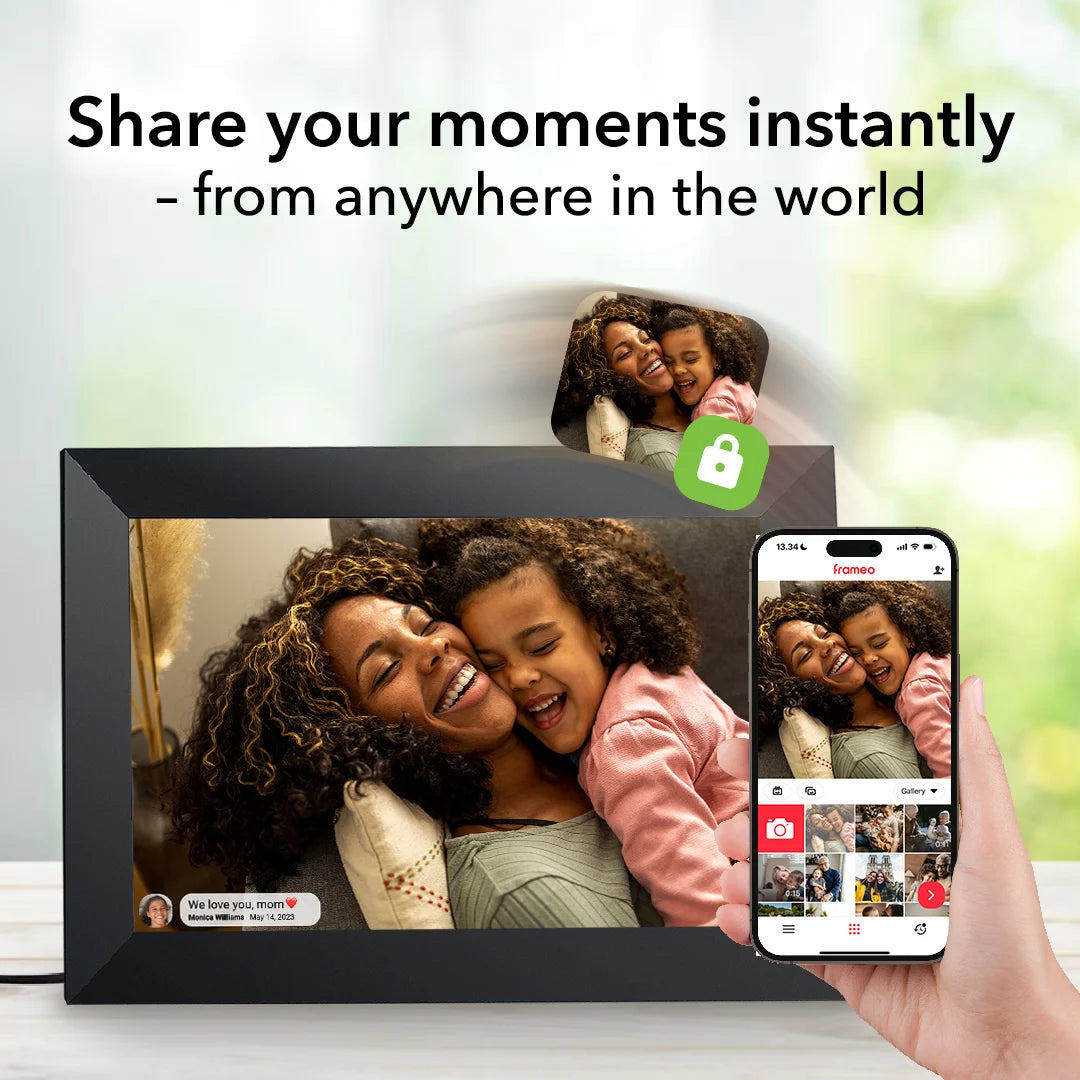 FRAMEO 10.1 inch 32GB Digital Picture Frame, IPS LCD Touch Screen, Auto-Rotate Easy Setup to Share Photos & Videos via Frameo