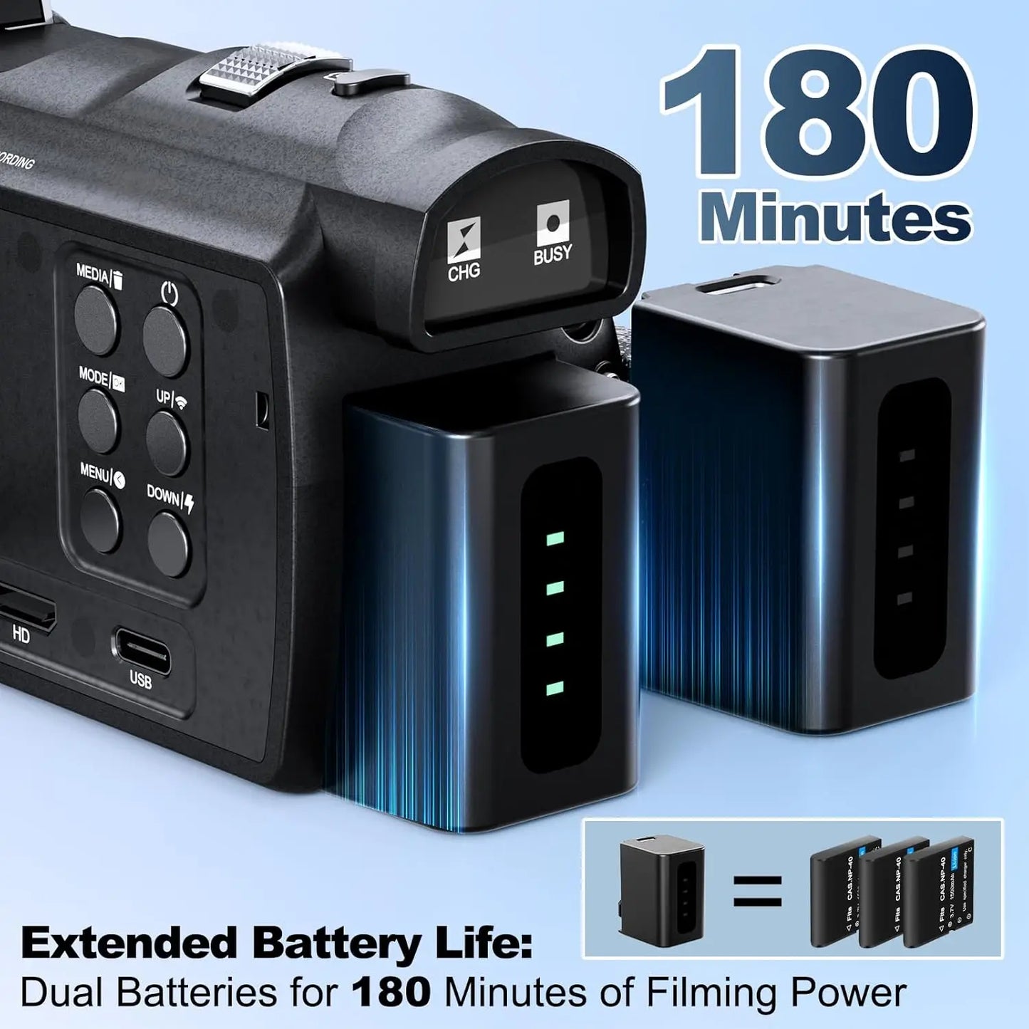 NBD 4K HD&48MP Camcorder Video Camera With Wi-Fi & App Control,Video Recorder with 3X Battery Life, 16X Zoom, 270° IPS Screen