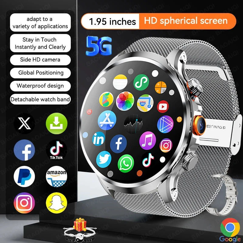 5G/4G Smart Watch Man 1.95 inch 680*680 AMOLED Video Call 800W HD Camera GPS Map WIFI Google Play Smartwatch 8GB+128GB RAM Watch
